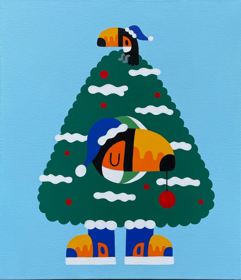 토코슈즈를 신은 전나무(A pine tree with Toco-shoes on)_53x45cm_acrylic on canvas_2022.jpg